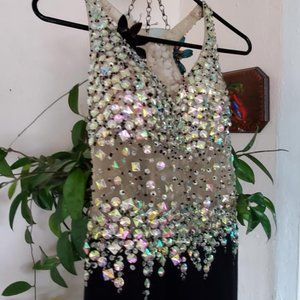 Elegant DANCING QUEEN Beaded Gown Med Black Halter